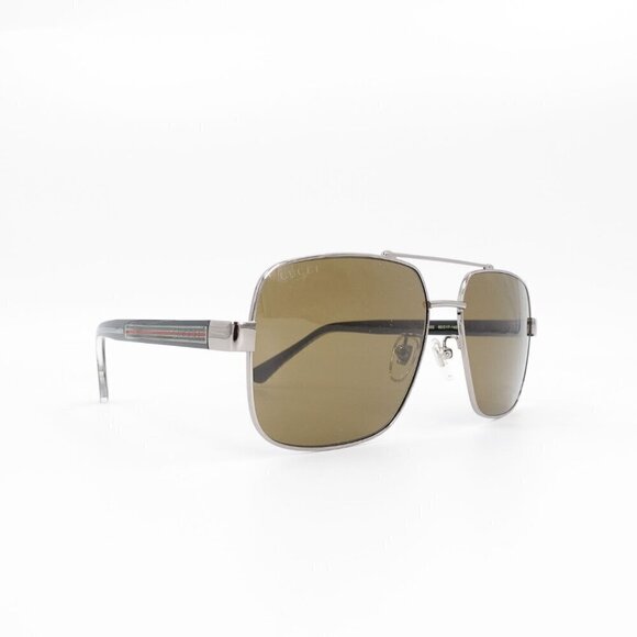 Gucci GG0529 Squared Aviator Sunglasses Silver Brown OS
